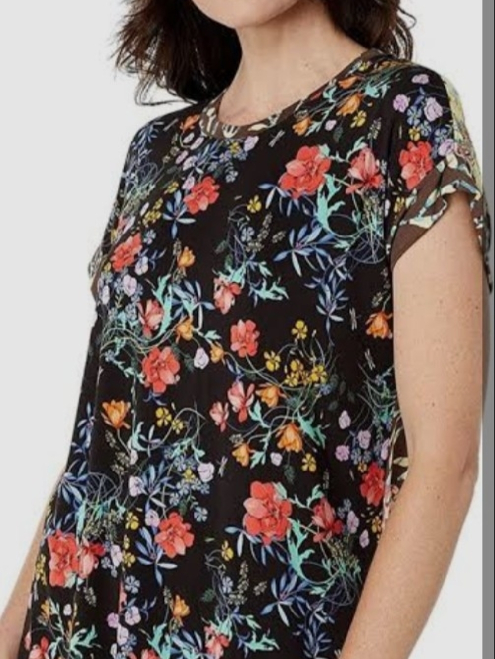 🌼B2G1🌼 Johnny Was Black Floral Short-Sleeve Tee with Multicolor Blooms